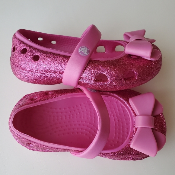 Girl Pink glitter Croc Flats Size C5 - Picture 3 of 7